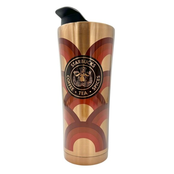 Starbucks 16oz Stainless Steel Retro Tumbler+Lid Coffee Tea Spices Logo Gold Red - Picture 1 of 8